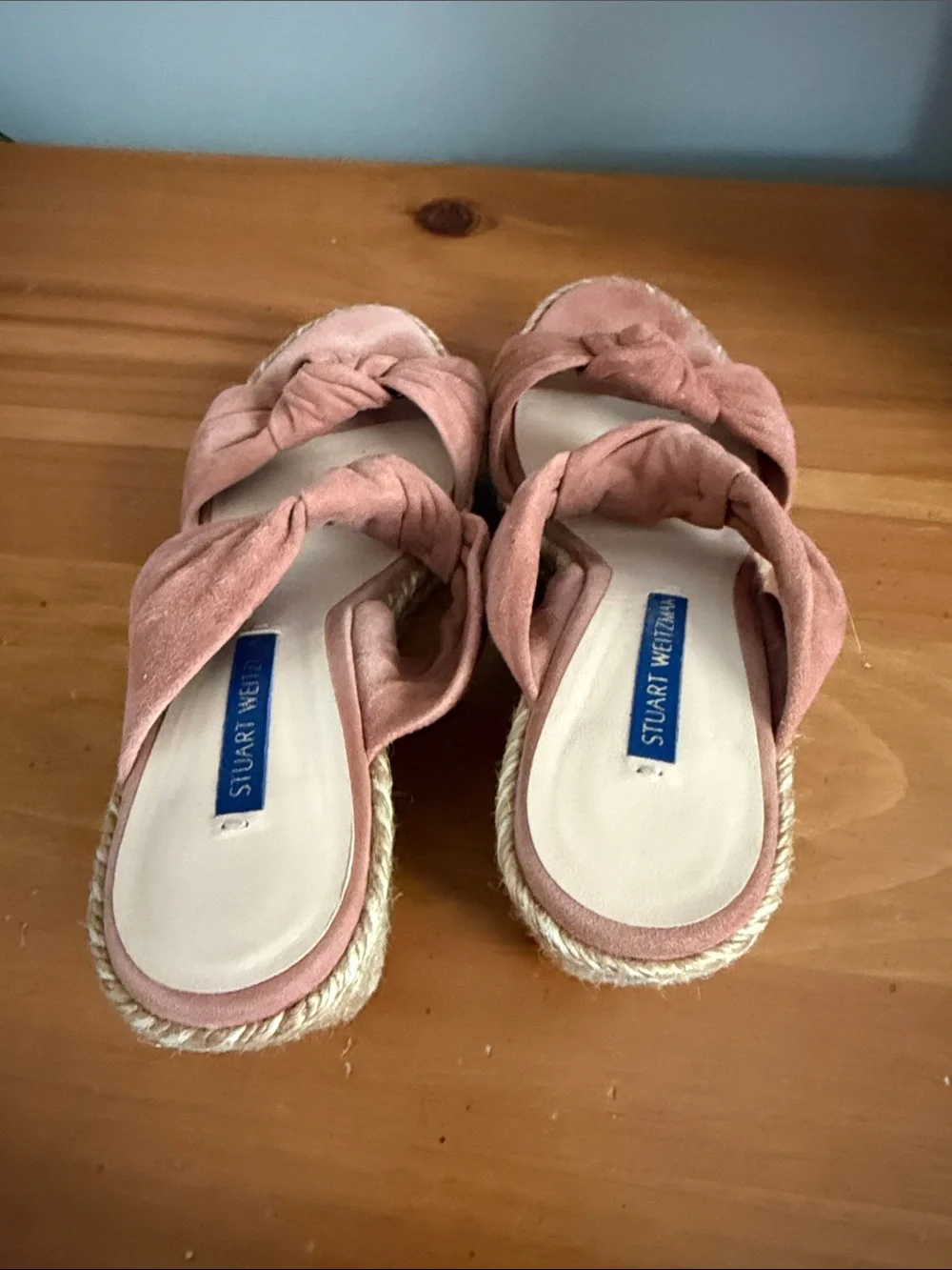 Stuart Weitzman Coral Suede Knotted Espadrille 3” Wedges